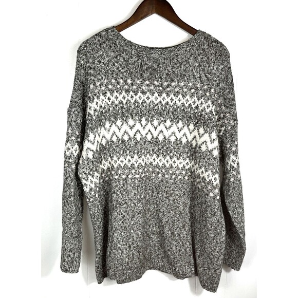 J Jill Fair Isle Sweater Women M Gray White Nordic Knit Cozy Winter Pullover - Picture 1 of 8
